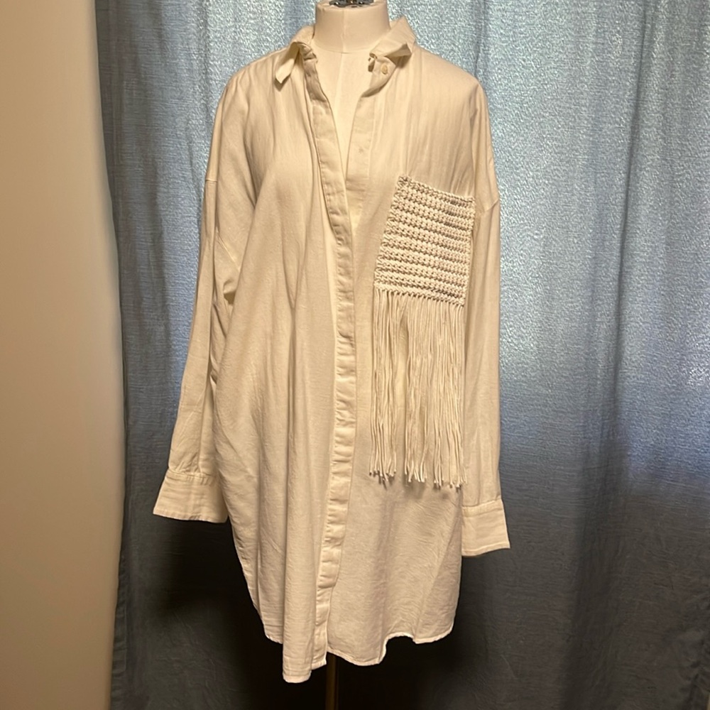H&M fringe linen oversized shirt dress